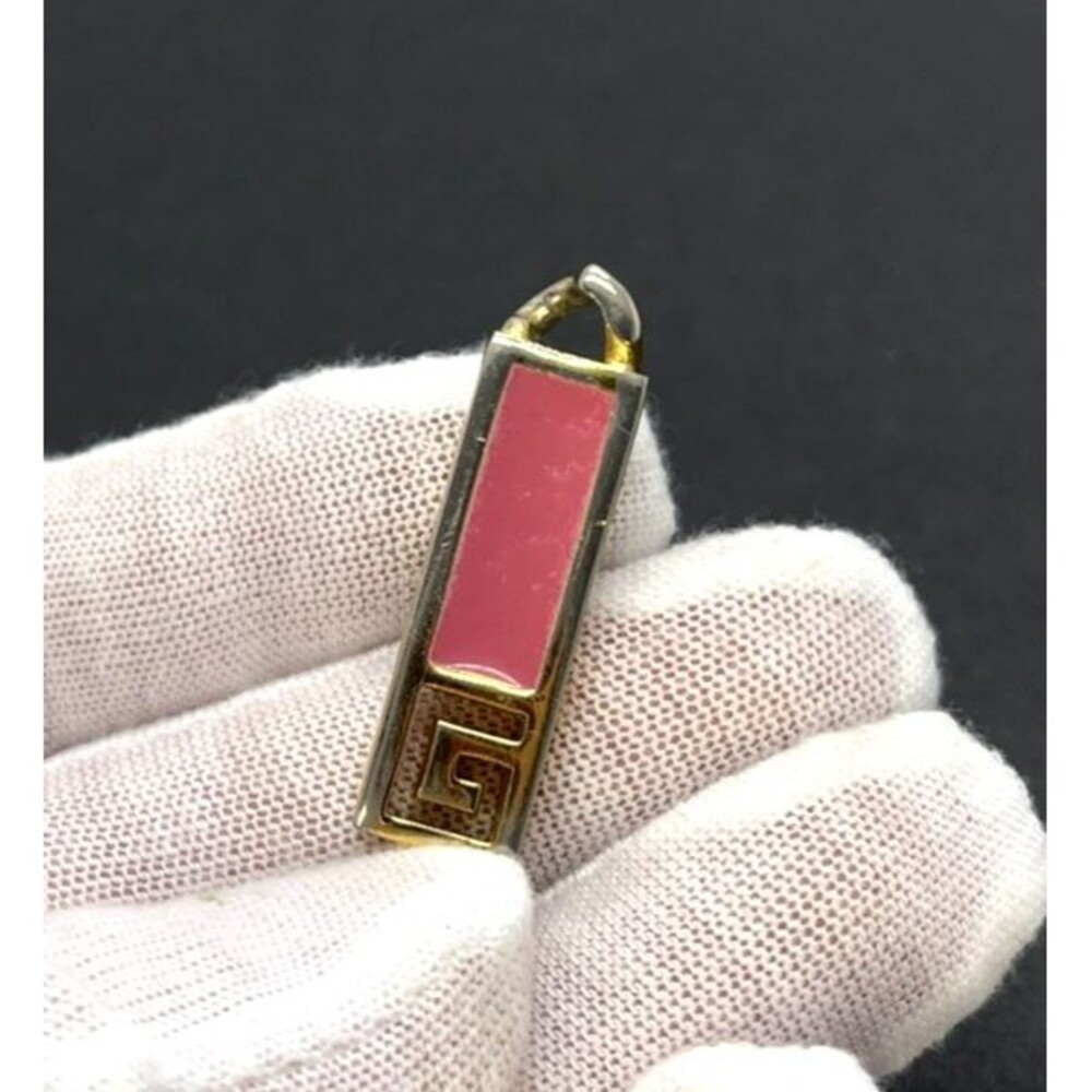 Vintage GIVENCHY G Logo Rectangle Plate Gold Tone Pendant w Pink elegant beauty
